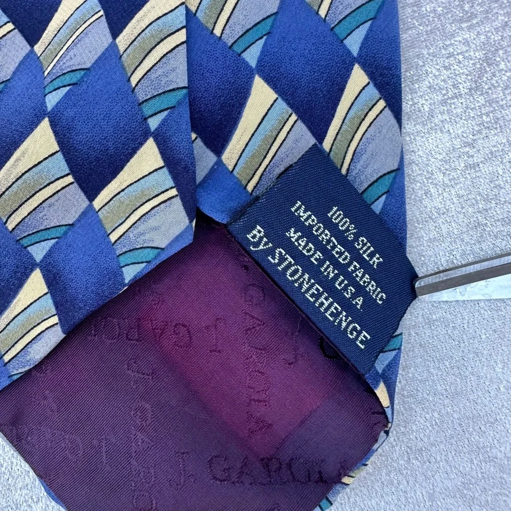 J. Garcia Collection Eight Silk Tie Blue Geometric Extra Long 59